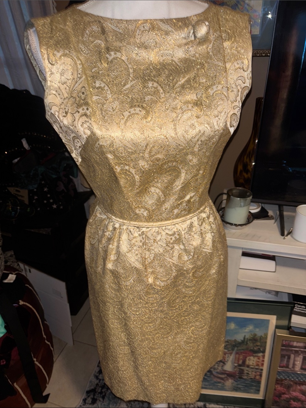 Vintage 60’s Gold Brocade Sheath Dress - Elegant Women's Dress